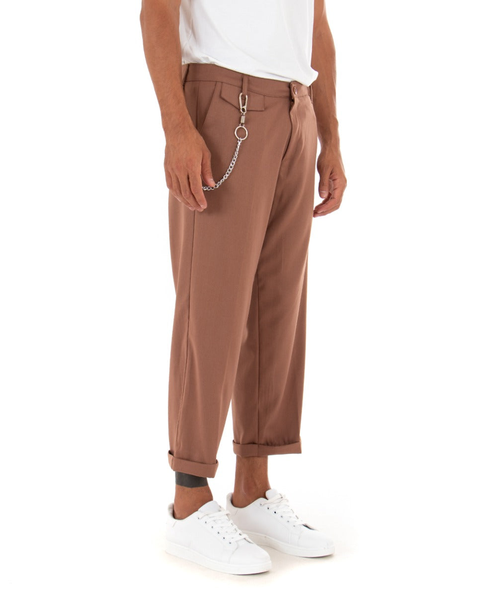 Pantaloni Uomo Tasca America Corto Ampio Boot Cut Taschino Tabacco GIOSAL-P5102A