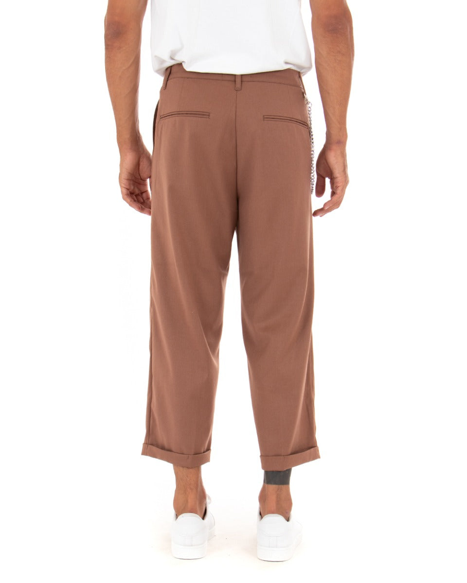 Pantaloni Uomo Tasca America Corto Ampio Boot Cut Taschino Tabacco GIOSAL-P5102A