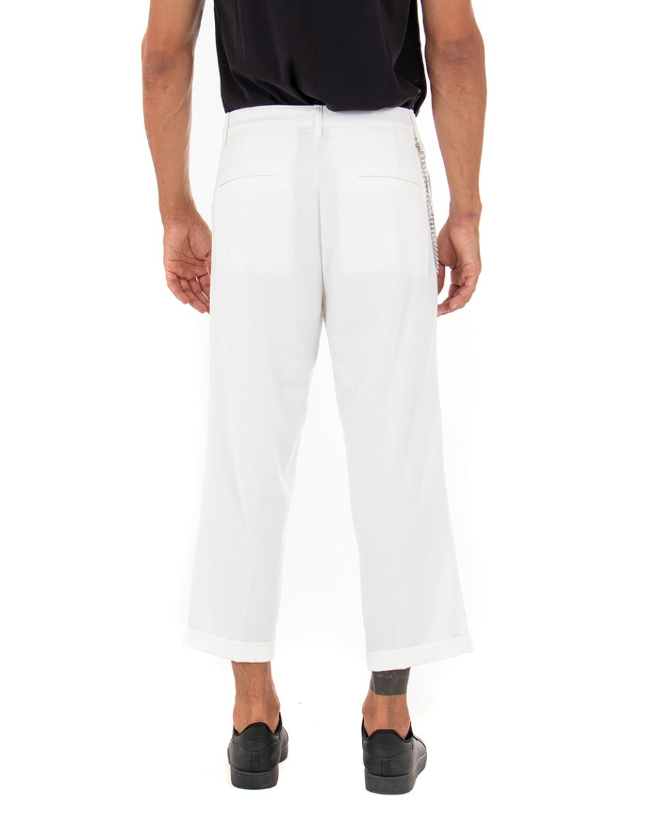 Pantaloni Uomo Tasca America Corto Ampio Boot Cut Taschino Bianco GIOSAL-P5103A