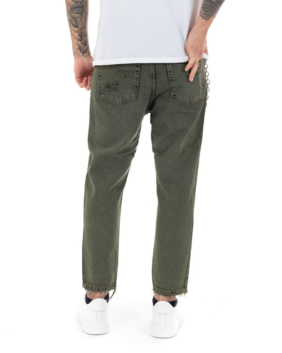 Pantaloni Jeans Uomo Slim Fit Verde Con Rotture Cinque Tasche GIOSAL-P5137A