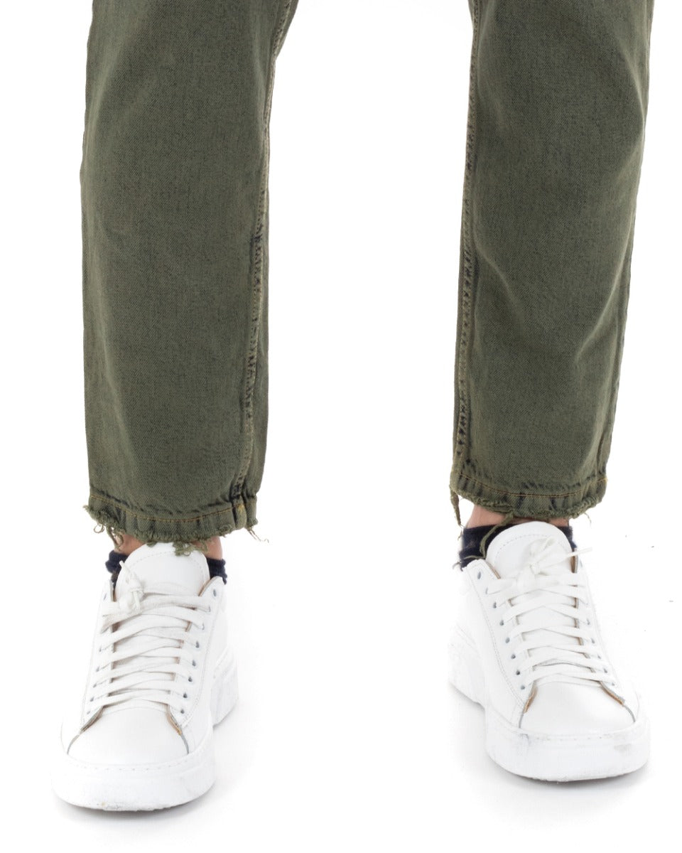 Pantaloni Jeans Uomo Slim Fit Verde Con Rotture Cinque Tasche GIOSAL-P5137A