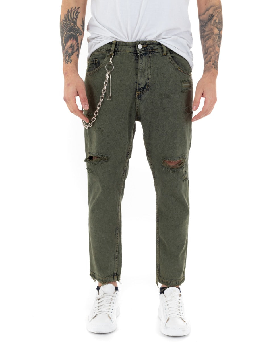 Pantaloni Jeans Uomo Slim Fit Verde Con Rotture Cinque Tasche GIOSAL-P5137A