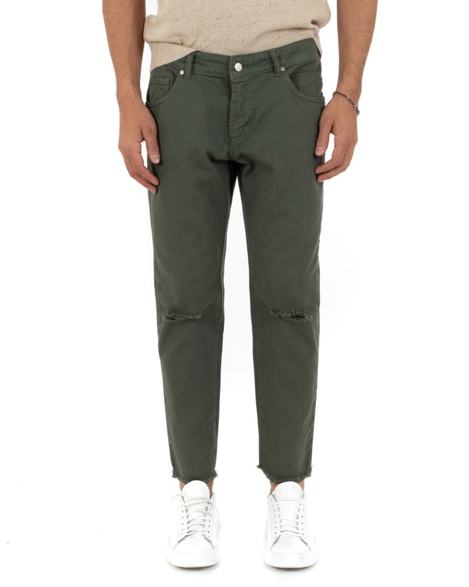 Pantaloni Jeans Uomo Slim Fit Verde Basic Con Taglio Al Ginocchio Cinque Tasche Casual GIOSAL-P5181A