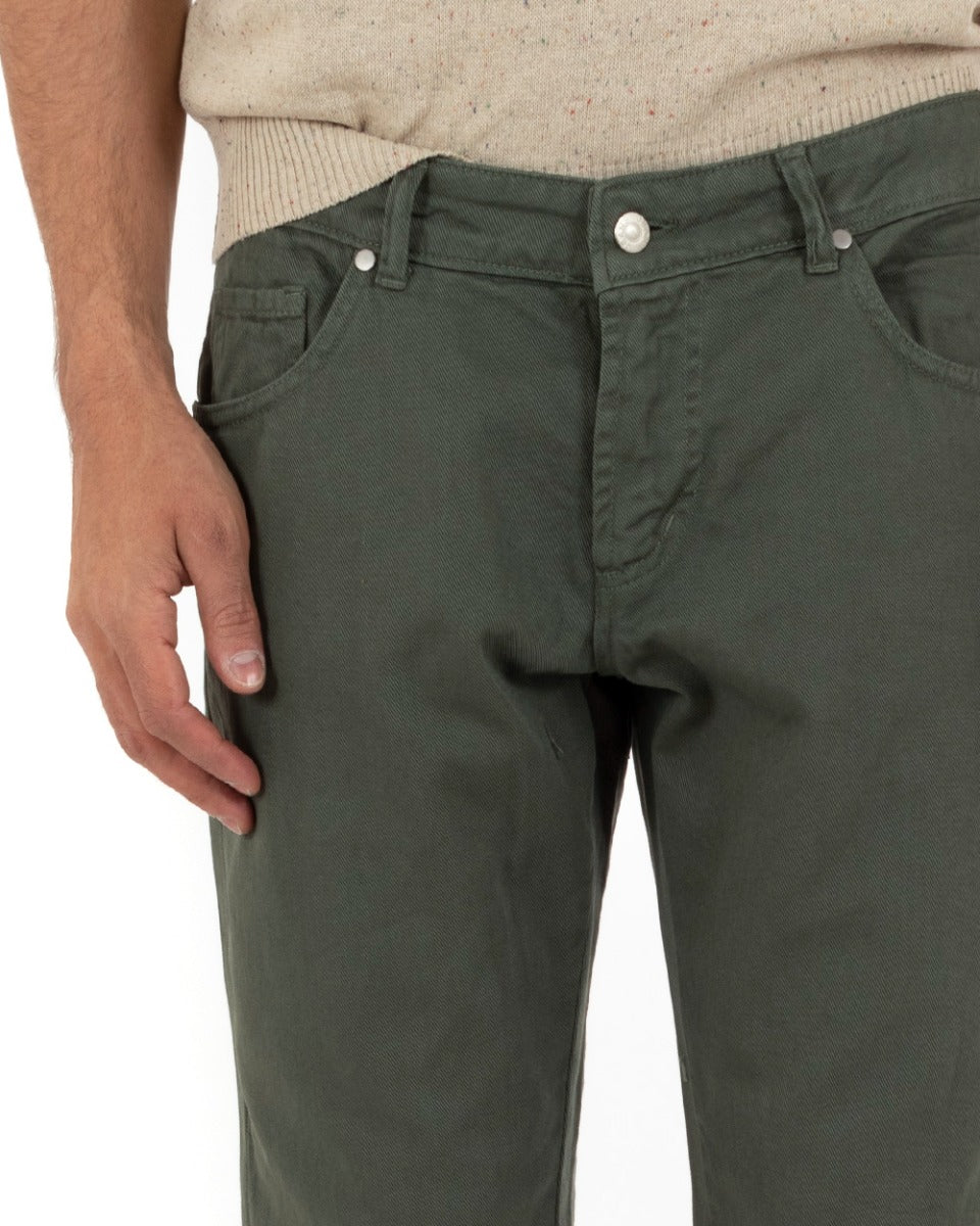 Pantaloni Jeans Uomo Slim Fit Verde Basic Con Taglio Al Ginocchio Cinque Tasche Casual GIOSAL-P5181A