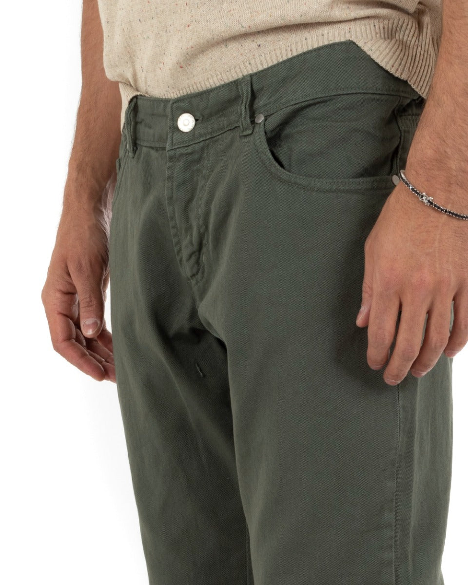Pantaloni Jeans Uomo Slim Fit Verde Basic Con Taglio Al Ginocchio Cinque Tasche Casual GIOSAL-P5181A