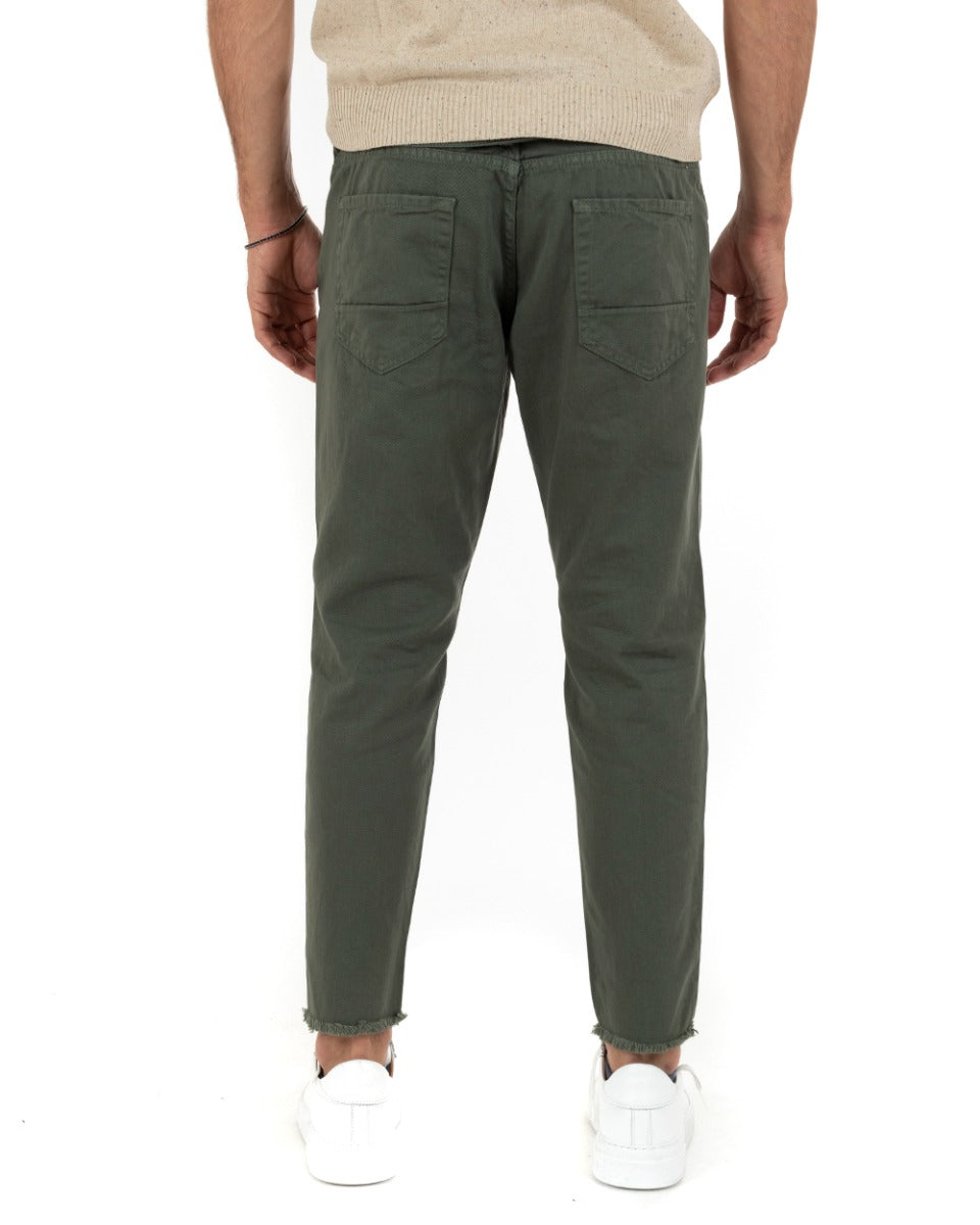 Pantaloni Jeans Uomo Slim Fit Verde Basic Con Taglio Al Ginocchio Cinque Tasche Casual GIOSAL-P5181A
