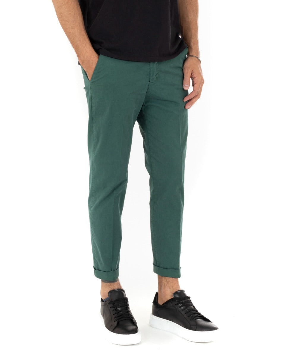 Pantaloni Uomo Tasca America Casual Capri Classico Basic Verde Bottiglia GIOSAL-P5191A