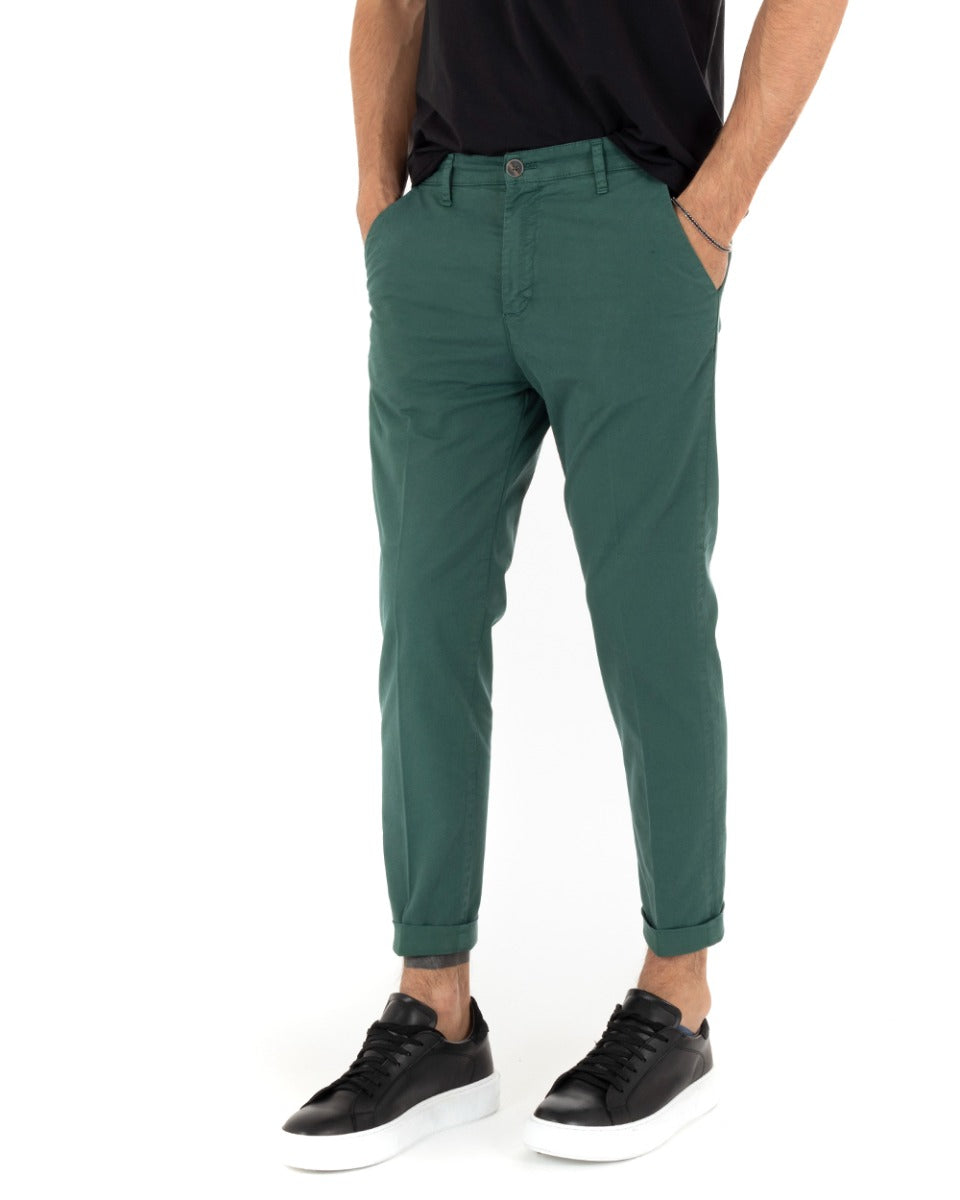 Pantaloni Uomo Tasca America Casual Capri Classico Basic Verde Bottiglia GIOSAL-P5191A