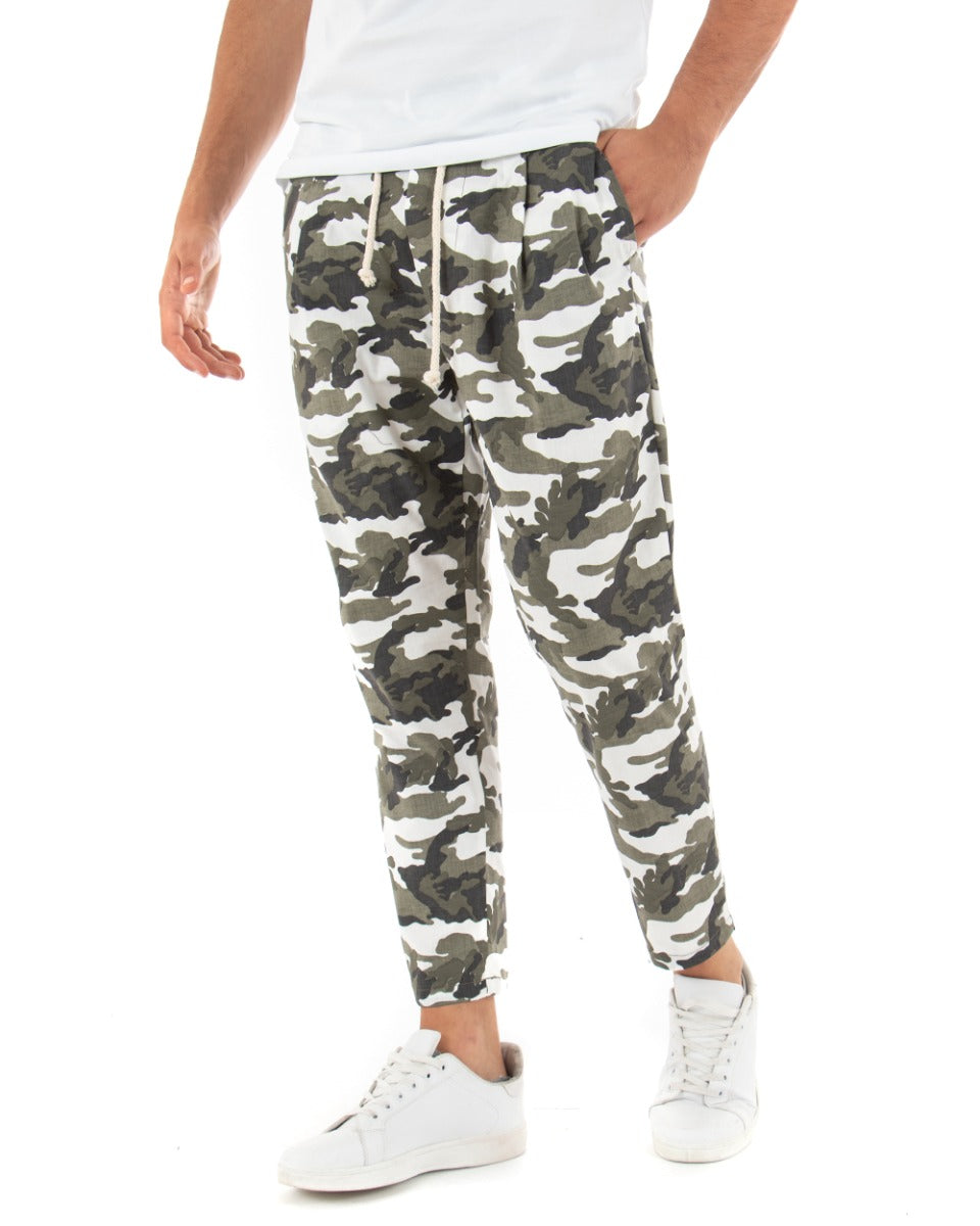 Pantaloni Uomo Pantalaccio Mimetico Verde Militare Elastico Coulisse Cotone GIOSAL-P5262A