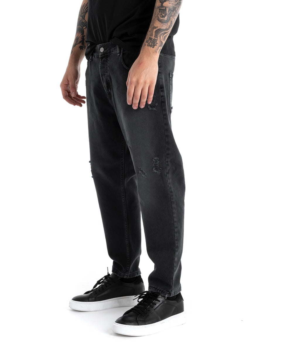 Pantaloni Jeans Uomo Loose Fit Denim Nero Stone Washed Cinque Tasche GIOSAL-P5278A
