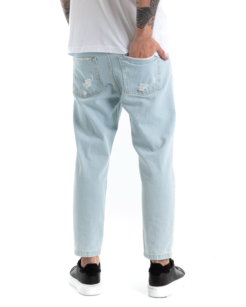 Pantaloni Jeans Uomo Regular Fit Denim Chiaro Con Stampe Cinque Tasche GIOSAL-P5292A