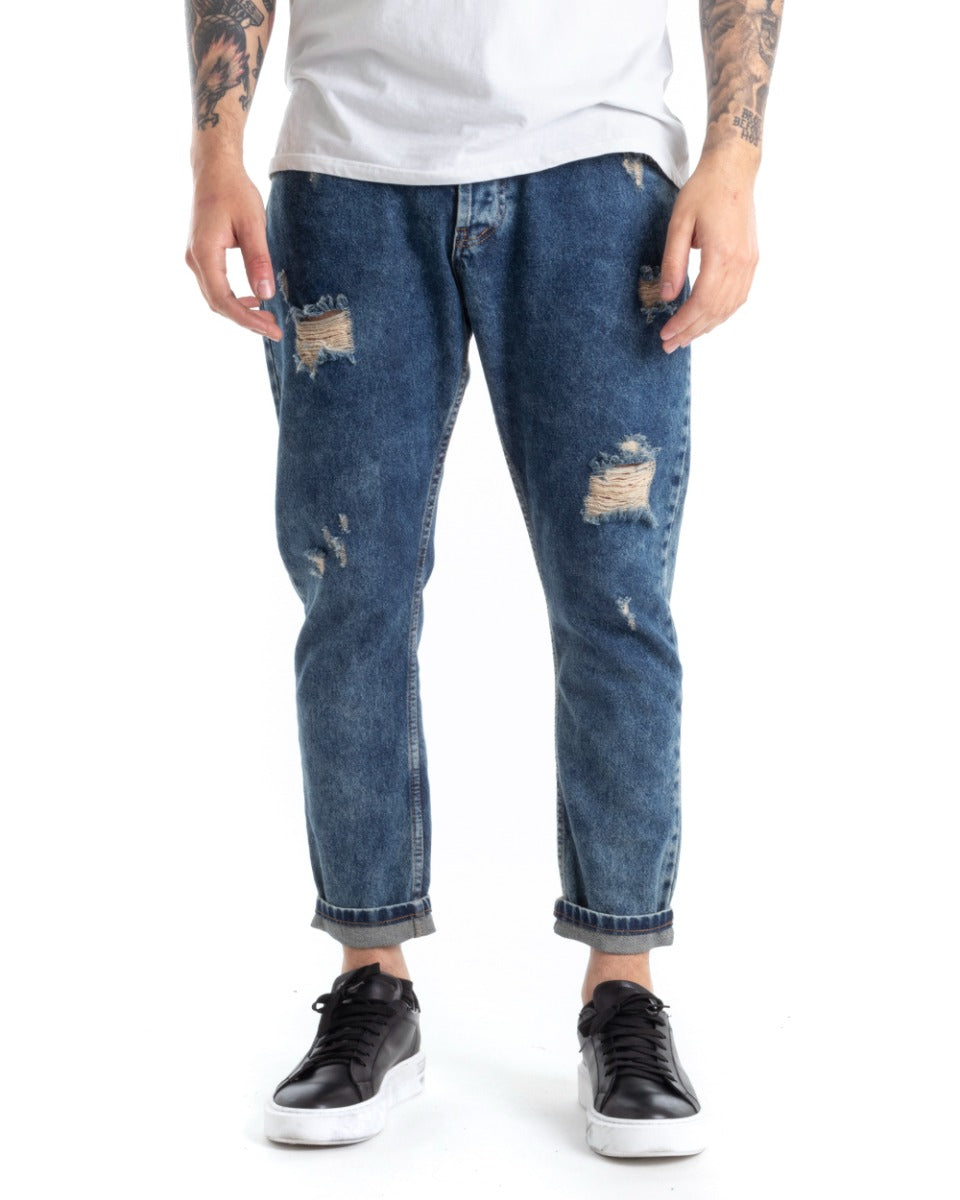 Pantaloni Jeans Uomo Slim Fit Denim Sabbiato Con Rotture Cinque Tasche GIOSAL-P5293A