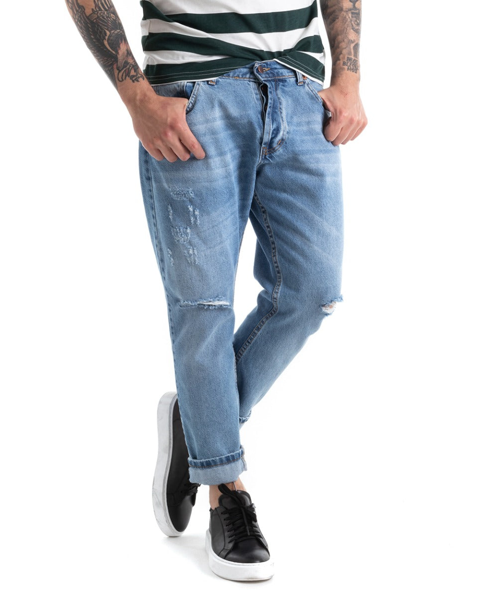 Pantaloni Jeans Uomo Loose Fit Denim Con Rotture Cinque Tasche GIOSAL-P5294A
