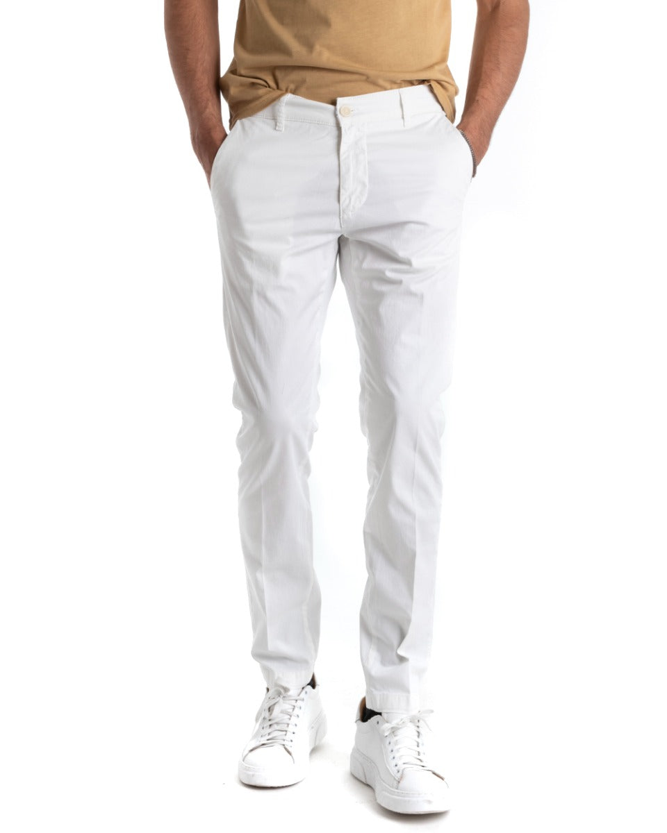 Pantaloni Uomo Cotone Tasca America Chinos Sartoriale Slim Fit Casual Bianco GIOSAL-P5301A