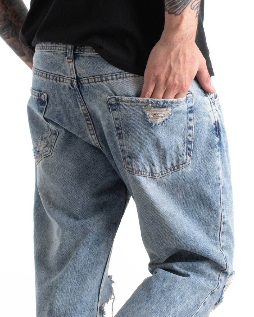Pantaloni Jeans Uomo Loose Fit Denim Sabbiato Con Rotture Casual GIOSAL-P5307A