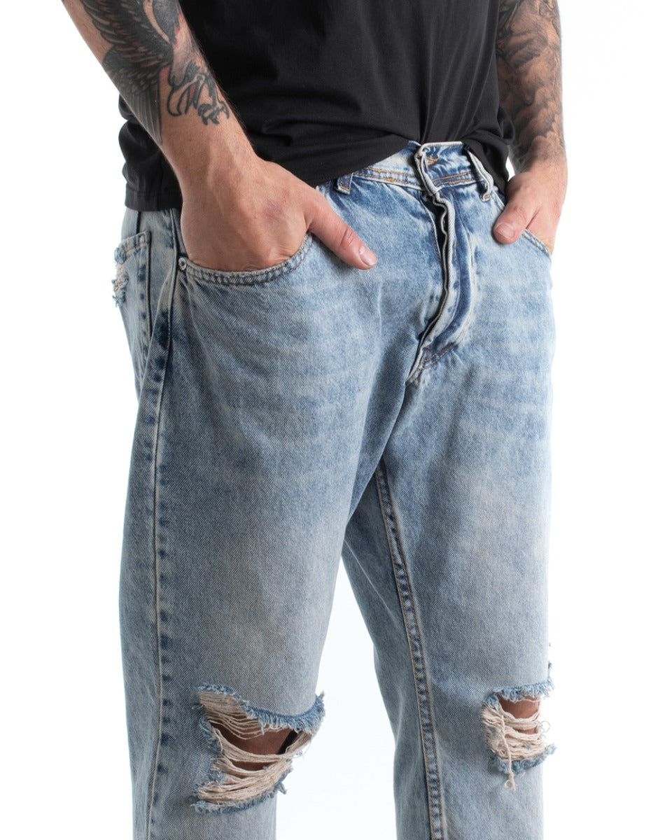 Pantaloni Jeans Uomo Loose Fit Denim Sabbiato Con Rotture Casual GIOSAL-P5307A