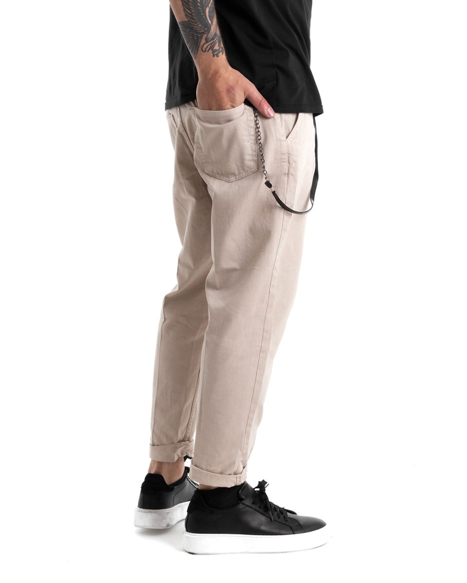 Pantaloni Uomo Tasca America Cotone Bull Tinta Unita Beige GIOSAL-P5321A