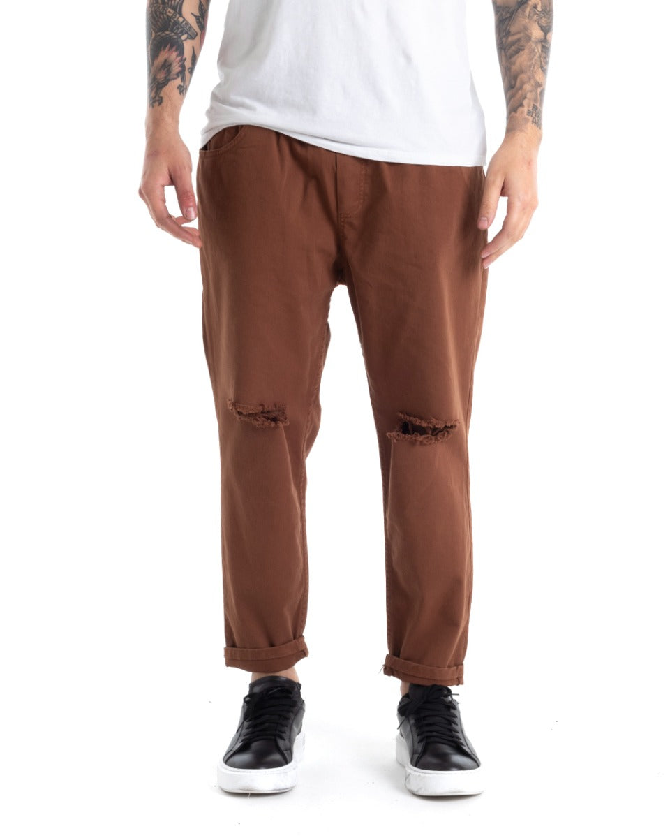 Pantaloni Jeans Uomo Regular Fit Tabacco Pantalaccio Taglio al Ginocchio Casual GIOSAL-P5369A