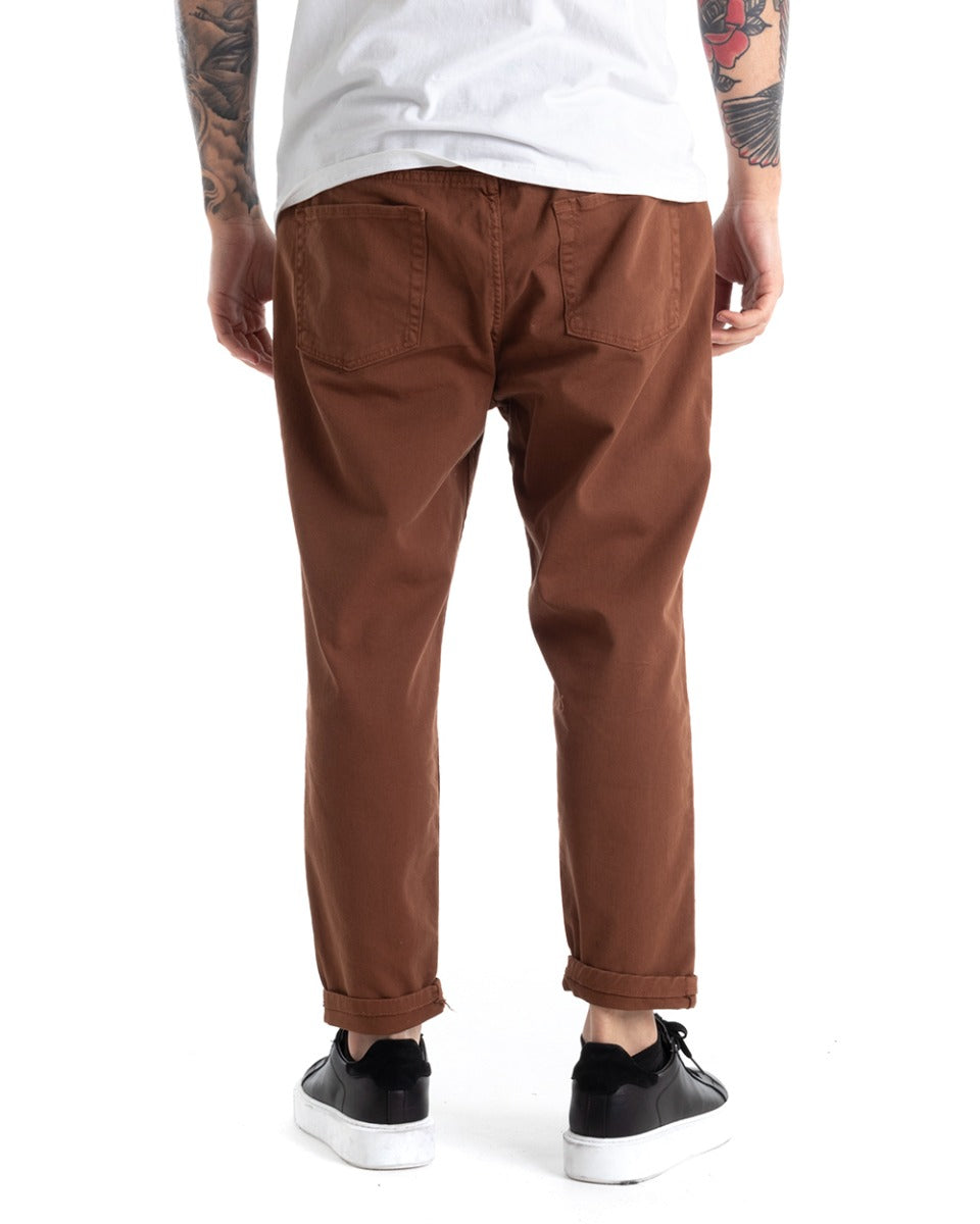 Pantaloni Jeans Uomo Regular Fit Tabacco Pantalaccio Taglio al Ginocchio Casual GIOSAL-P5369A