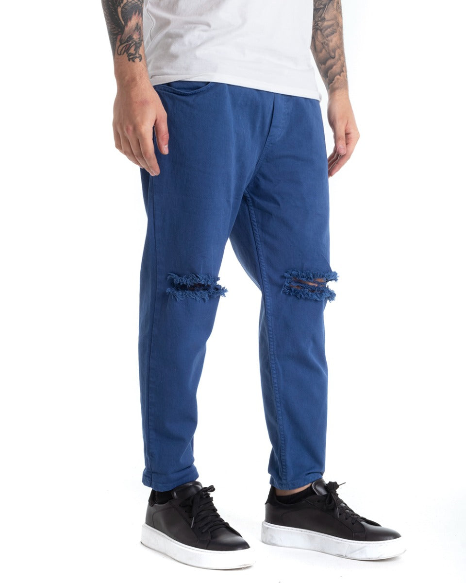 Pantaloni Jeans Uomo Regular Fit Blu Royal Pantalaccio Taglio al Ginocchio Casual GIOSAL-P5370A