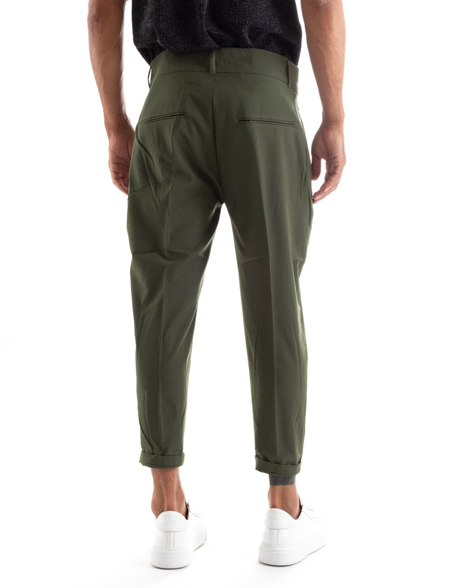 Pantaloni Uomo Abbottonatura Allungata Fibbia Alta Classico Pinces Elegante Verde GIOSAL-P5379A