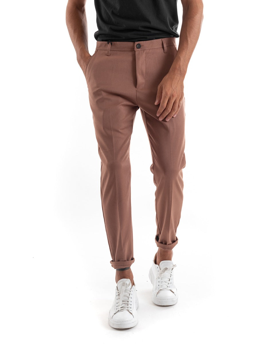 Pantaloni Uomo Tasca America Slim Classico Capri Casual Tabacco GIOSAL-P5388A