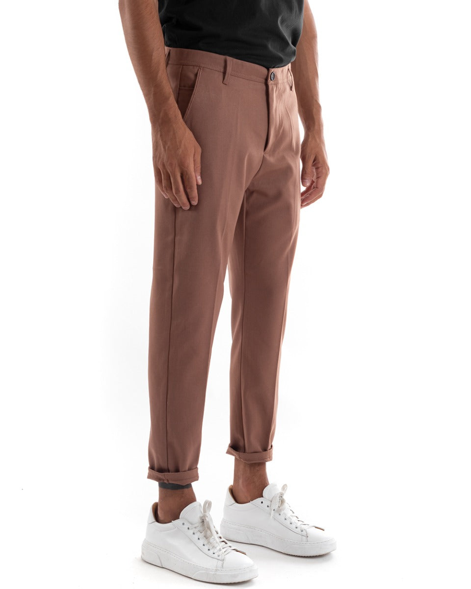 Pantaloni Uomo Tasca America Slim Classico Capri Casual Tabacco GIOSAL-P5388A