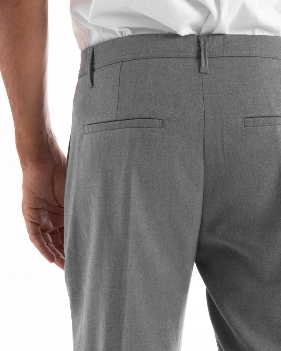 Pantaloni Uomo Tasca America Slim Classico Capri Casual Grigio GIOSAL-P5390A
