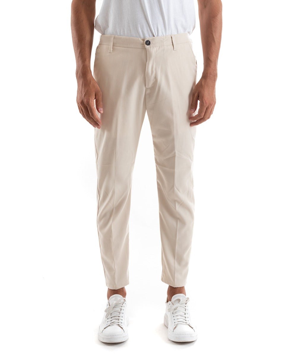 Pantaloni Uomo Tasca America Slim Classico Capri Casual Beige GIOSAL-P5391A