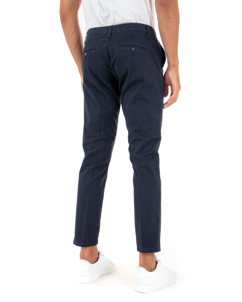 Pantaloni Uomo Tasca America Capri Classico Abbottonatura Allungata Blu GIOSAL-P5396A
