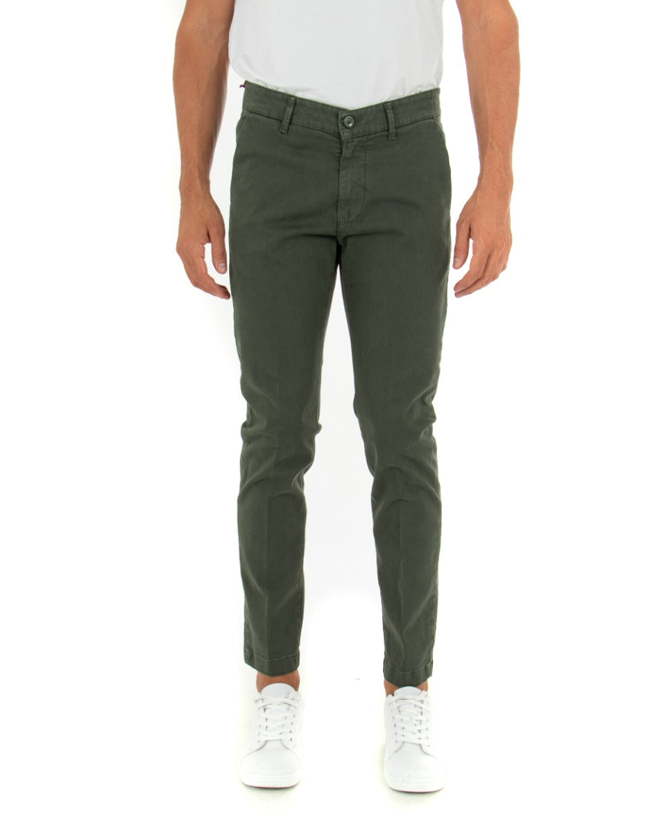 Pantaloni Uomo Tasca America Lungo Classico Slim Verde Militare GIOSAL-P5404A