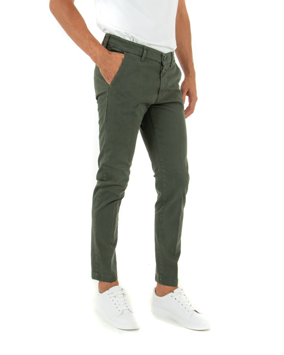 Pantaloni Uomo Tasca America Lungo Classico Slim Verde Militare GIOSAL-P5404A