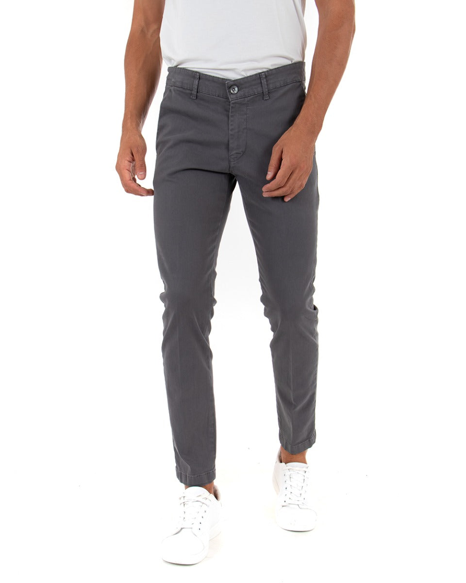 Pantaloni Uomo Tasca America Lungo Classico Slim Grigio Scuro GIOSAL-P5406A