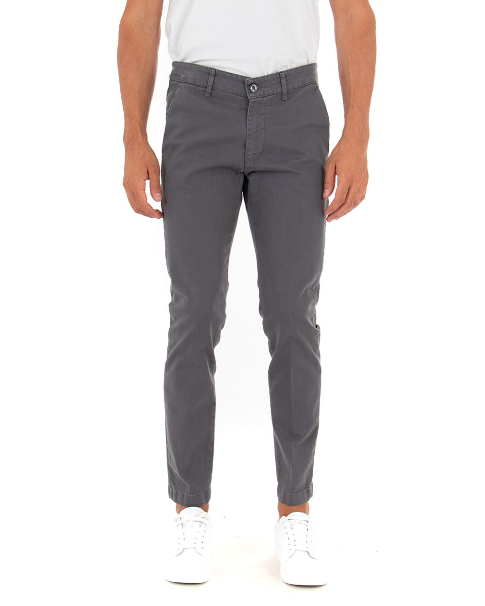 Pantaloni Uomo Tasca America Lungo Classico Slim Grigio Scuro GIOSAL-P5406A