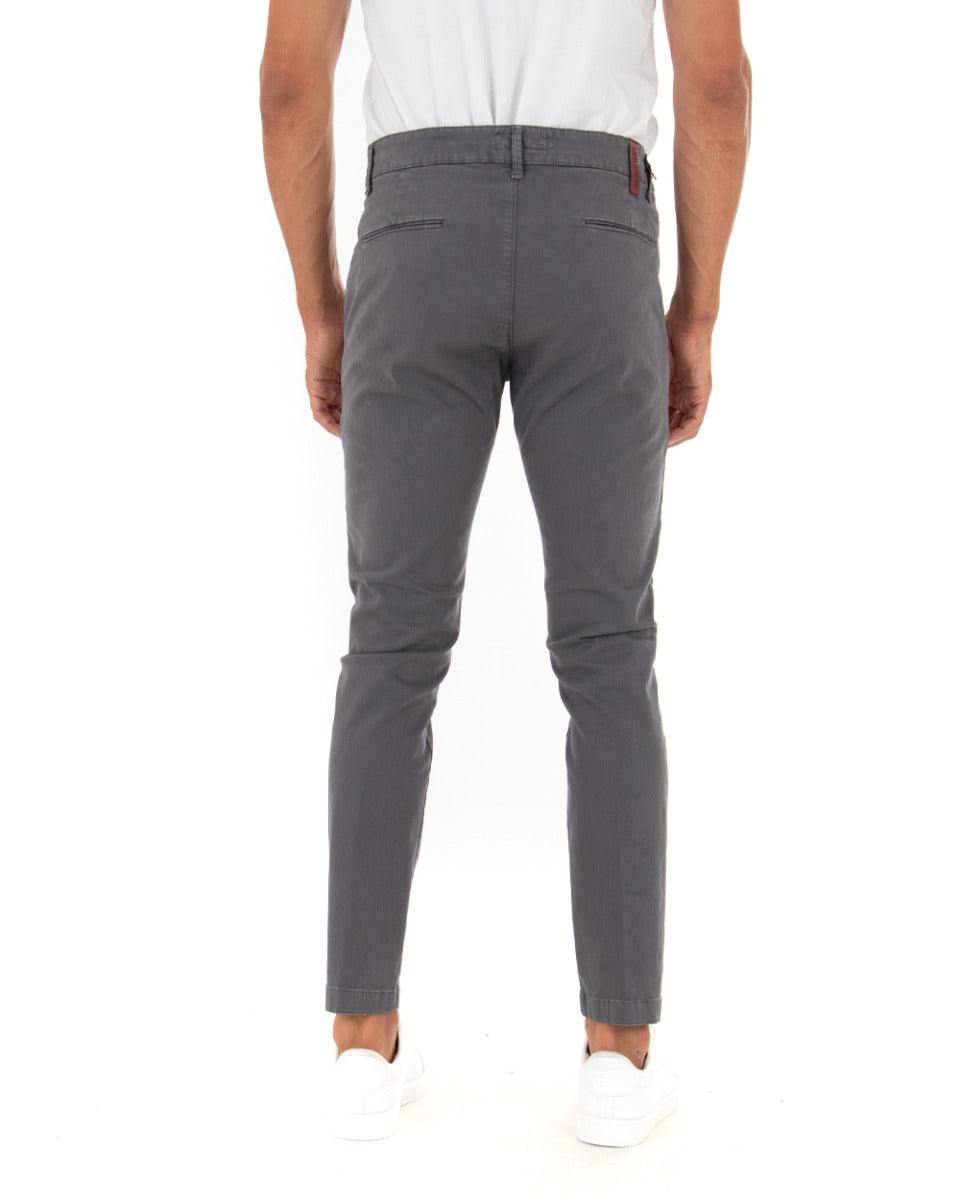 Pantaloni Uomo Tasca America Lungo Classico Slim Grigio Scuro GIOSAL-P5406A