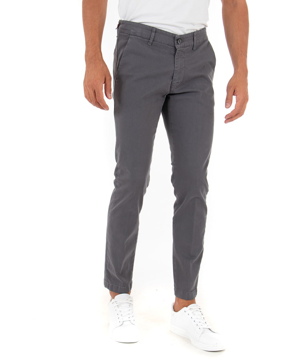 Pantaloni Uomo Tasca America Lungo Classico Slim Grigio Scuro GIOSAL-P5406A