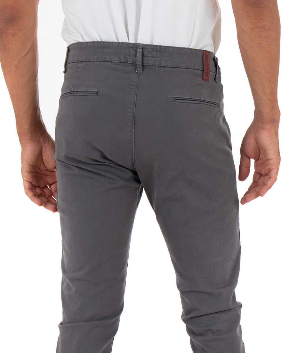 Pantaloni Uomo Tasca America Lungo Classico Slim Grigio Scuro GIOSAL-P5406A