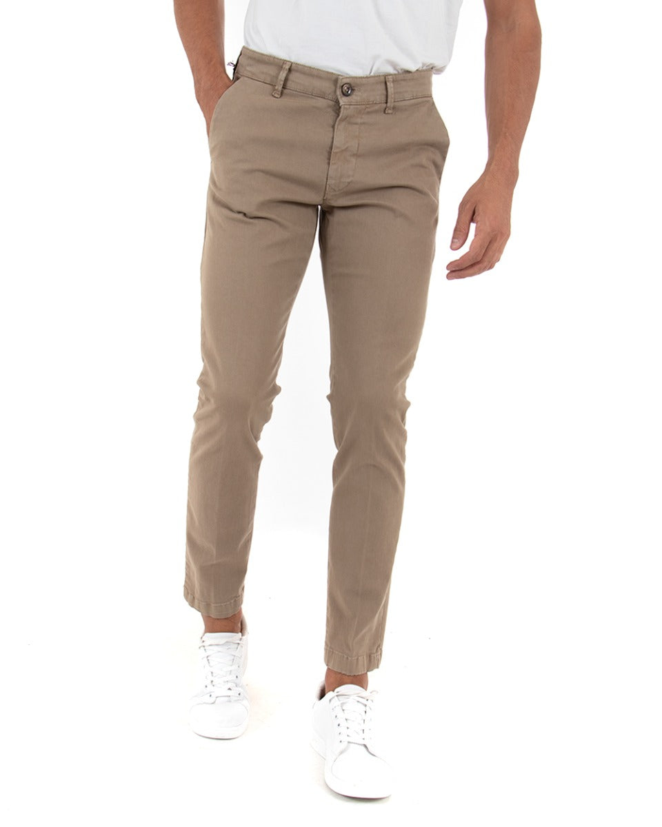 Pantaloni Uomo Tasca America Lungo Classico Slim Beige GIOSAL-P5408A