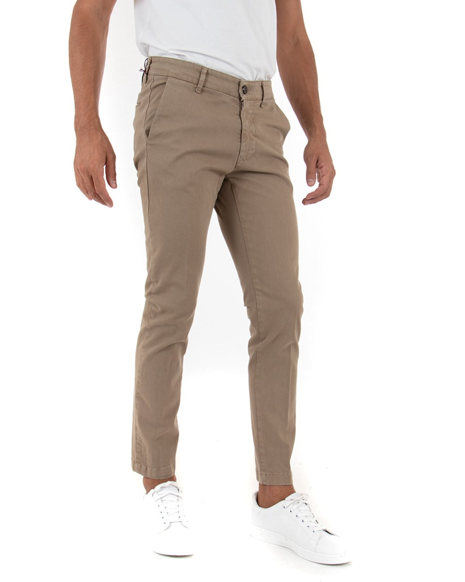 Pantaloni Uomo Tasca America Lungo Classico Slim Beige GIOSAL-P5408A