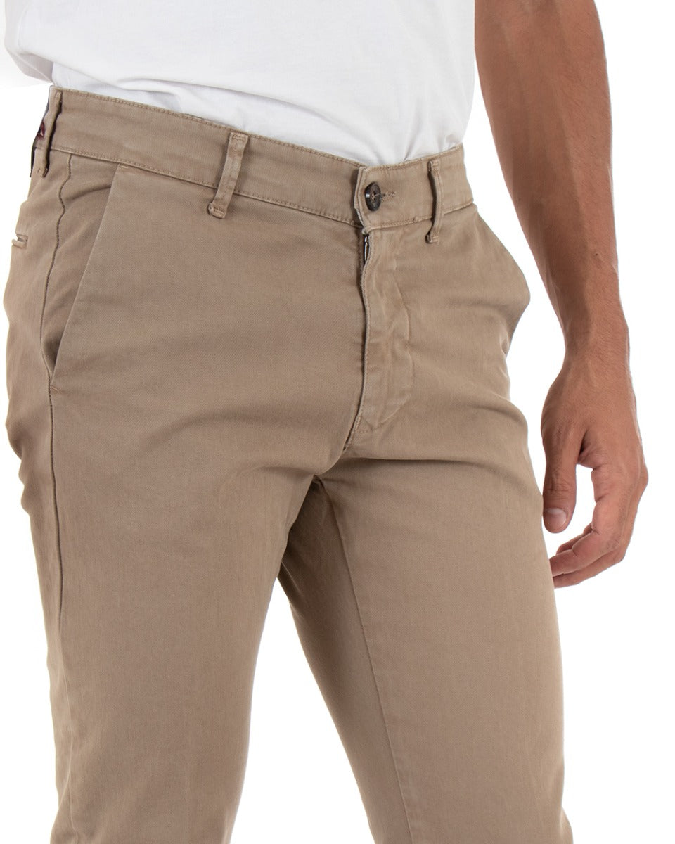 Pantaloni Uomo Tasca America Lungo Classico Slim Beige GIOSAL-P5408A