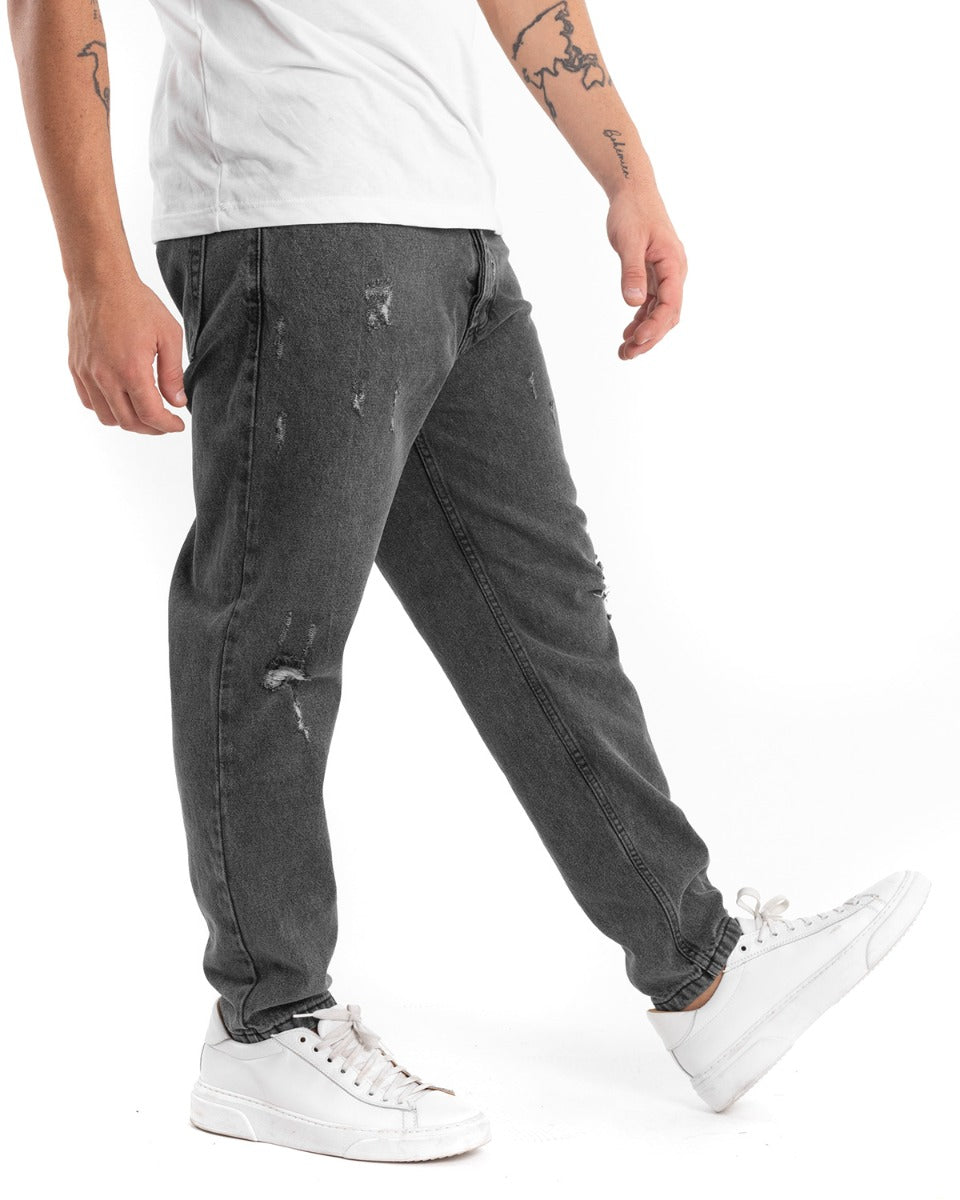 Pantaloni Jeans Uomo Loose Fit Nero Denim Con Rotture Cinque Tasche GIOSAL-P5451A