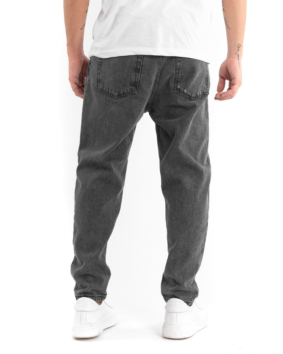 Pantaloni Jeans Uomo Loose Fit Nero Denim Con Rotture Cinque Tasche GIOSAL-P5451A