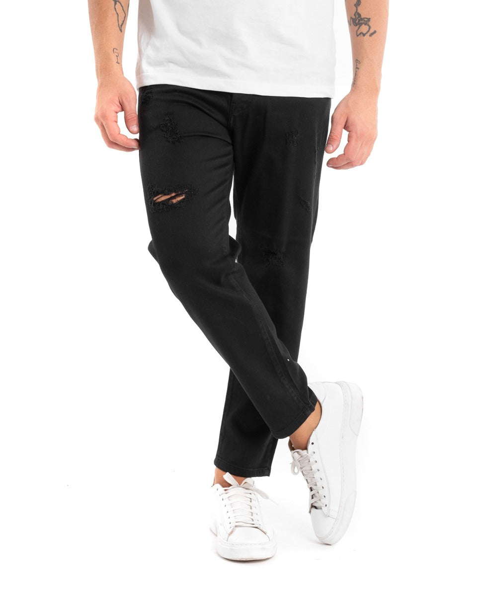 Pantaloni Jeans Con Rotture Uomo Slim Fit Nero Cinque Tasche Casual GIOSAL-P5457A