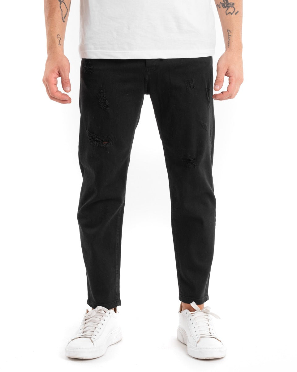 Pantaloni Jeans Con Rotture Uomo Slim Fit Nero Cinque Tasche Casual GIOSAL-P5457A