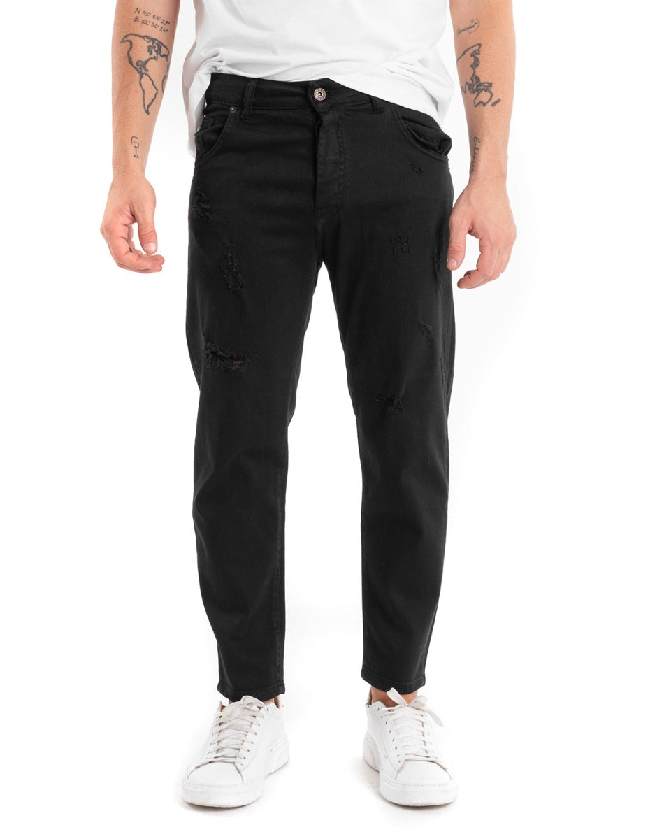 Pantaloni Jeans Con Rotture Uomo Slim Fit Nero Cinque Tasche Casual GIOSAL-P5457A