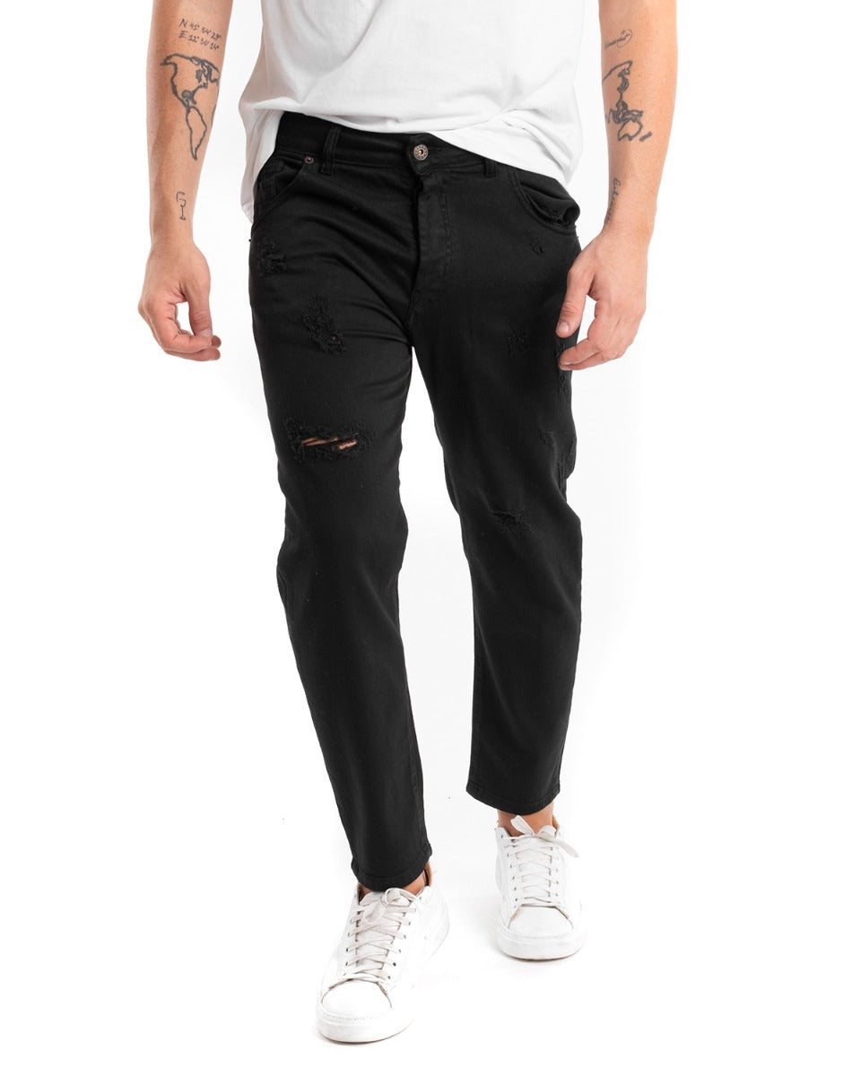 Pantaloni Jeans Con Rotture Uomo Slim Fit Nero Cinque Tasche Casual GIOSAL-P5457A