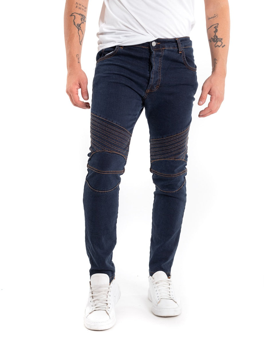 Pantaloni Jeans Uomo Slim Fit Biker Denim Scuro Cinque Tasche Casual GIOSAL-P5470A