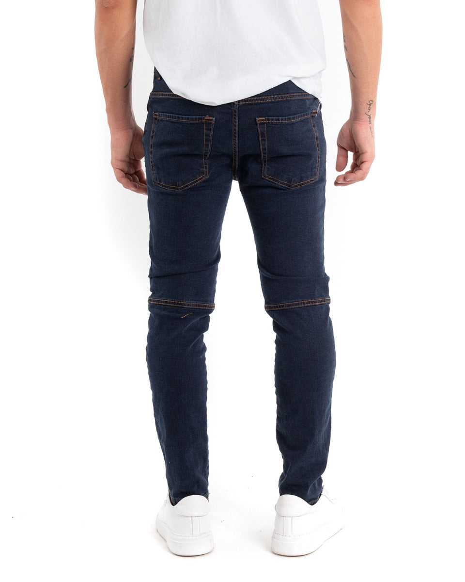 Pantaloni Jeans Uomo Slim Fit Biker Denim Scuro Cinque Tasche Casual GIOSAL-P5470A