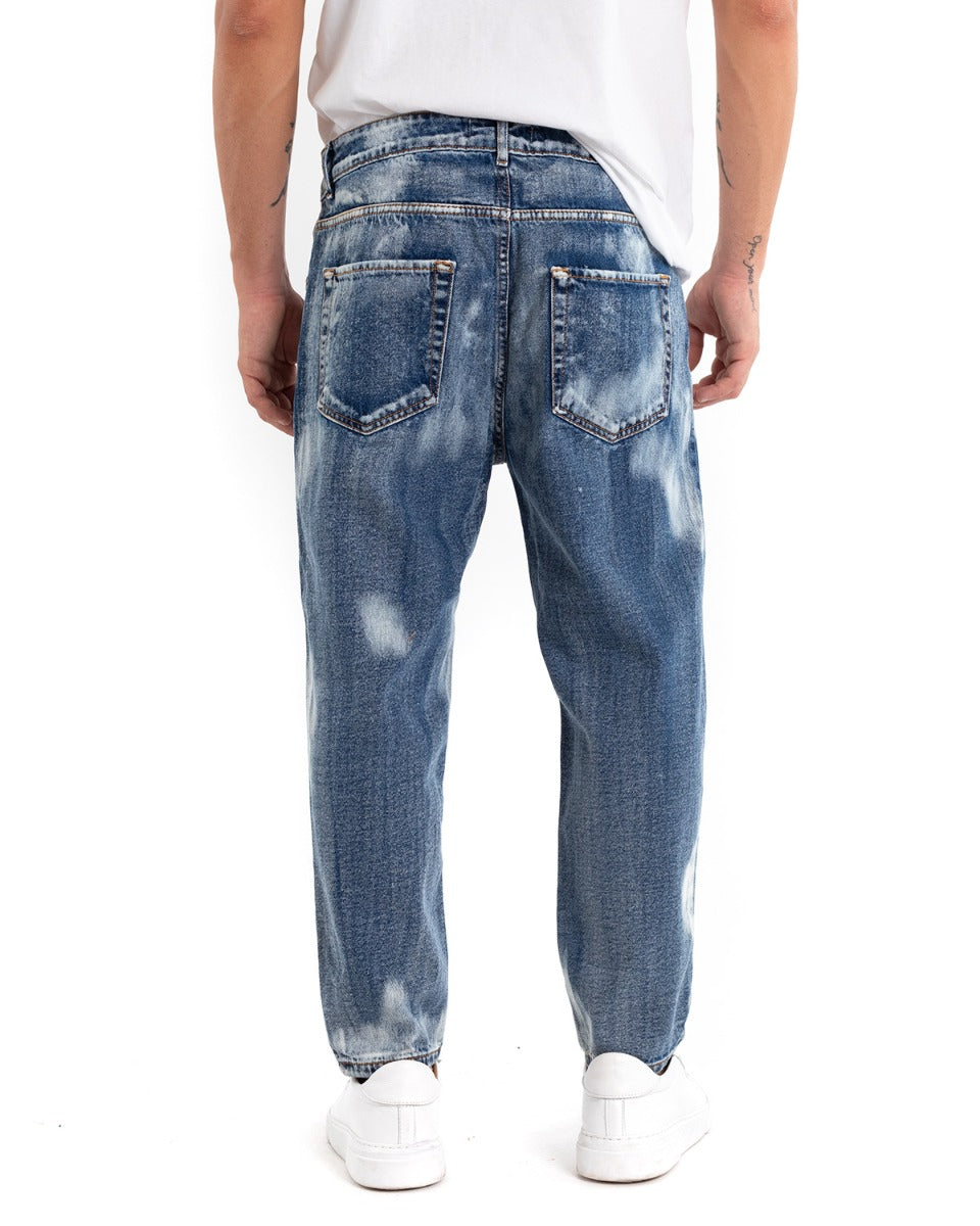 Pantaloni Jeans Uomo Loose Fit Classico Cinque Tasche Con Rotture Stone Washed Casual Denim Sfumato GIOSAL-P5472A