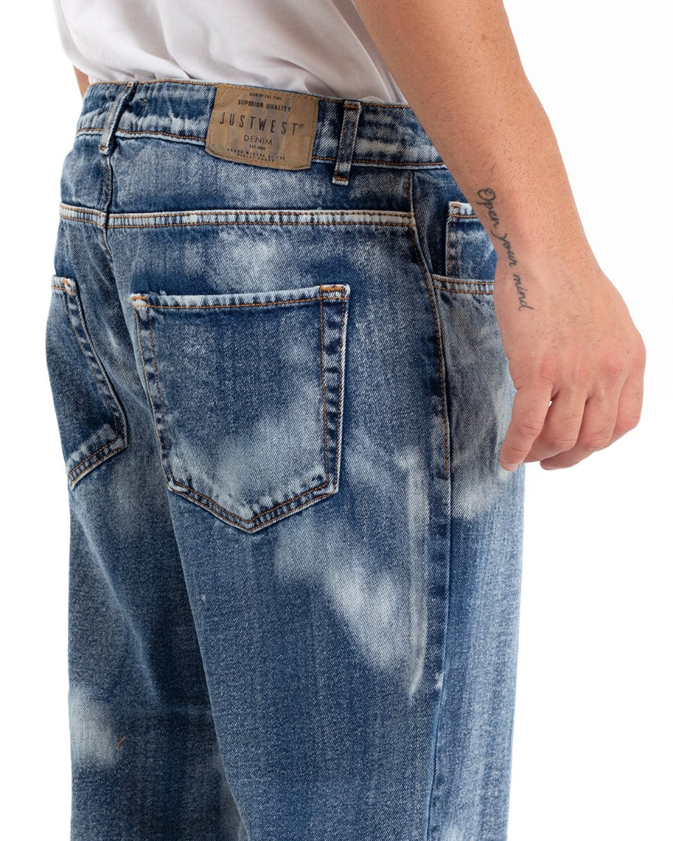 Pantaloni Jeans Uomo Loose Fit Classico Cinque Tasche Con Rotture Stone Washed Casual Denim Sfumato GIOSAL-P5472A